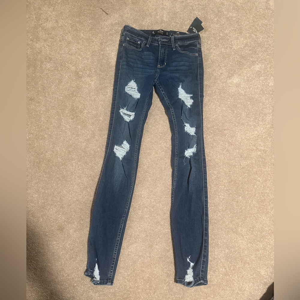 Hollister Mid-rise Super Skinny Dark Denim Ripped Jean Jeggings size 0R, 24 - Picture 5 of 8